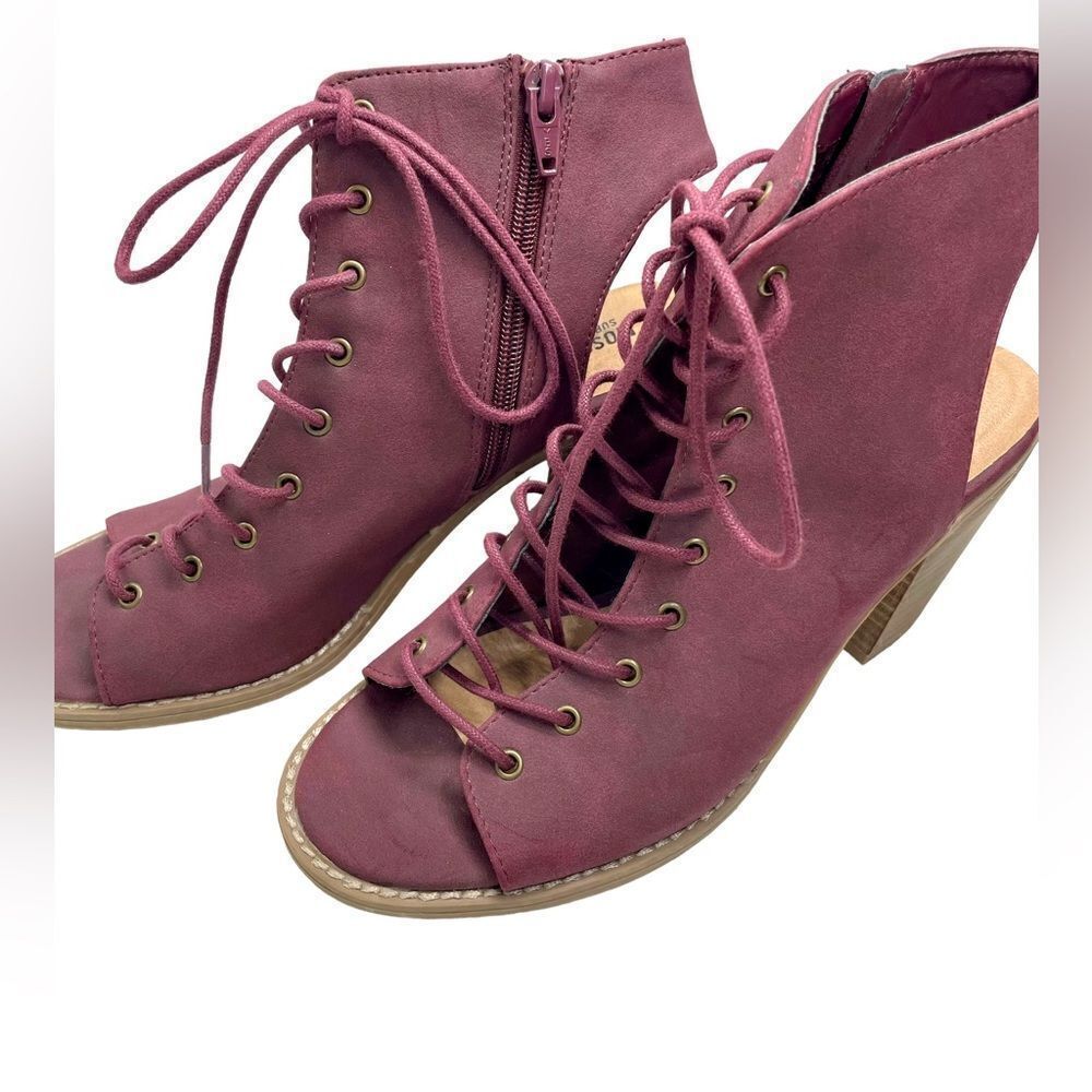 Burgundy/Plum Lace-up Peep-Toe Heels … Size 8 1/2